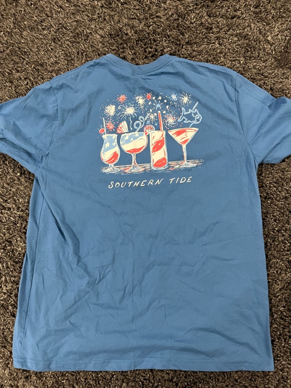 Men’s Southern Tide Blue Patriotic Cocktail Graphic T-Shirt Size Large